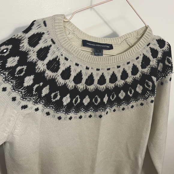 Gorgeous French connection Aztec print beaded sweater SZ L - Picture 6 of 13